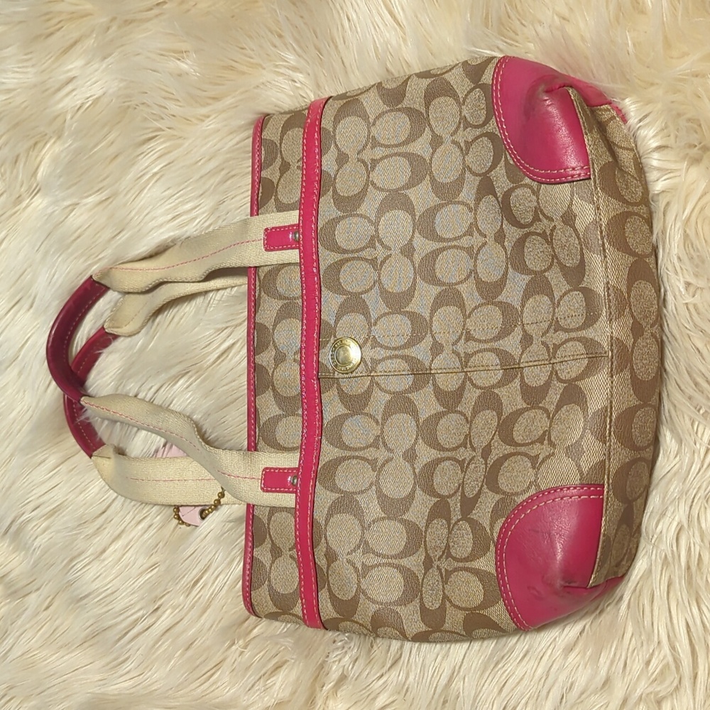 Coach Signature Canvas Tote Bag - Pink and Tan - Picture 5 of 16